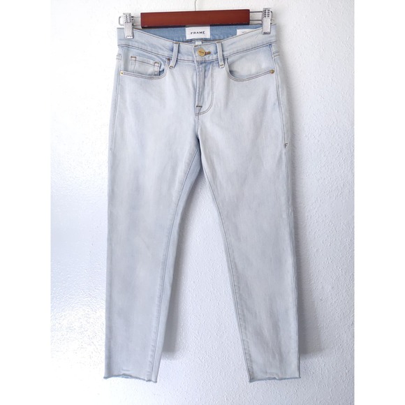3/$20 FRAME Denim Light Blue Le Garçon Crop Cotton Blend Raw Hem Cropped Jean 24 - Picture 2 of 8